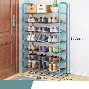 Portable 7 Layers Shoe Rack Metal Tube Shoe Storage Shelf Space Saving Organizer for Home Dormitory