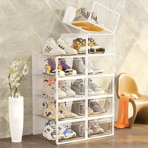 Clear Drawer PET Plastic Storage Transparent Thickened Shoe Boxes Stacking Sneaker Foldable Organizer Minimalist Design