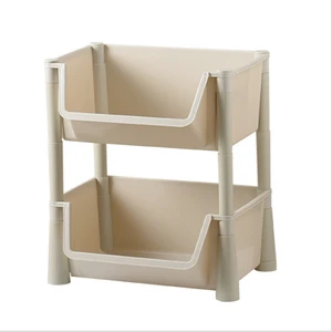 799Two Floor,Kitchen Rack Multi-storey Design Can Stack Bathroom Dirty Clothes Plastic Kitchen Storage Shelf Rack with Wheels