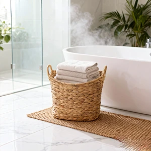 European Natural Water Hyacinth Woven Rattan Wicker Basket Multifunctional Rectangular Storage Basket Bamboo Handle New Fashion