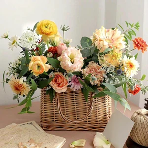 New Fashion Natural Rustic Wicker Flower Basket For Home Wedding Party Festival Christmas Decoration Rattan Flower Basket