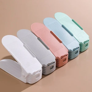 Adjustable Double Deck Shoe Rack Holder Plastic Space Saver Shoe Slots Organizer for Closet Storage
