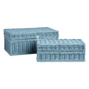 Handmade Blue Rattan Basket, for Stylish Home Storage, Mix Color Set Wicker Box Viettimecraft Handicraft