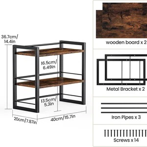 Iron-wood Combined Double-layer Desktop Bookshelf Storage Rack for Offices, Studies and Computer Desks
