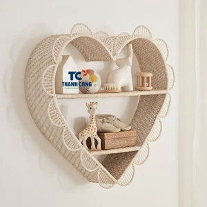 Best Price Modern Natural White HEART RATTAN WALL SHELF Cute SHAPED WICKER HANGING SHELF Nursery Room Decor Handmade Hanoi