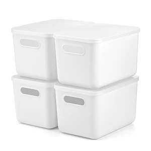 4pcs White PP Plastic Storage Bins Multi-Use Boxes for Pantry Fridge & Restroom Organizer Closet Organizers and Storage