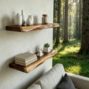 Factory-direct-sale Wall-mounted Rural Wooden Floating Shelves for Home Decoration with Movable Edges for Rural-style Wall Racks