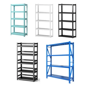 Morgie All Metal Boltless Rack 5 Tiers Black Garage Shelves Warehouse Storage Racks Cold Rolled Steel Corrosion Protection ISO