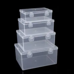 Transparent Storage Box with Lid - Modern Plastic Storage Box with Double Buckle Closure for Desk Stationery and Cosmetics