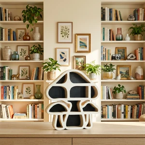 Mushroom Shaped Wooden Crystal Stone Standing Type Storage Rack Garage Home Decor