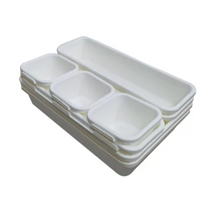 8-Piece Plastic Drawer Organizers Set-3-Sizes Multi-Purpose Modern Vanity Makeup Kitchen & Desk Bathroom Storage Trays