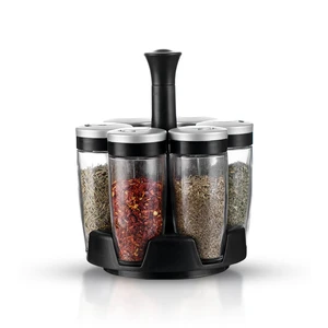 Kitchen Rotatable Revolving Rack Glass Spice Jar with Magnifier Lid Seasoning Container Storage Holder Set