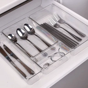 High Quality Clear PS Plastic Square Storage Drawer Organizer Tray Box Stackable for Houseware Cosmetics Custom Logo Sticker
