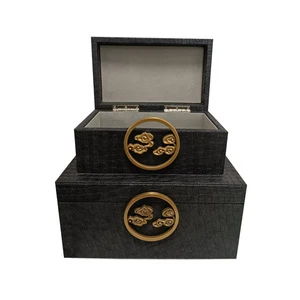 Creative PU Leather Black Stone Pattern Jewelry Storage Box Model House Furniture City Display Cabinet Decorations