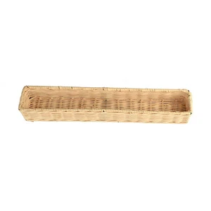 Hand-Woven White Rattan Cutlery Organizer Rustic Kitchen Restaurant Decor with Circle Shape Fruits Serving Trays for Storage