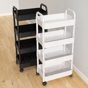 PP Plastic Multilayer Kitchen Storage Rack Mobile Wheeled Organizer Crack Shelf Display Sundries Plates Rack Design