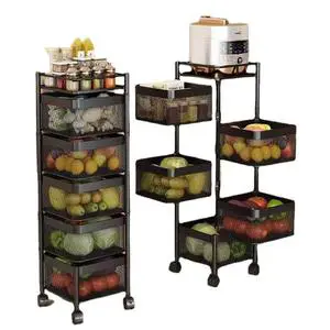 Kitchen Storage Rack Rotating Vegetable Rack Floor-Standing Multi-Layer Kitchen Storage Rack Household Storage Shelf