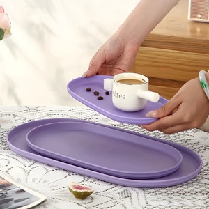 Single Tier Plastic Stackable Oval Smooth Edge Multifunction Food Serving Tray Tableware Spice Storage Kitchen Living Room