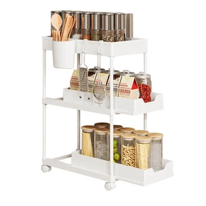 Cross-border Best-selling Plastic Multi-tier Pull-out Shelving Unit Wheels For Kitchen Bedroom Storage Movable Seasoning Bottle