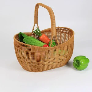 Wholesale PP Plastic Rattan Woven Basket Rattan Picnic Storage Basket With Handle For Fruit Vegetable Shopping