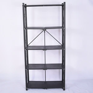 Heavy Duty 5-Tier Movable Foldable Black Metal Kitchen Organiser Rack Shelf Standing Type Home & Bathroom Storage Solution