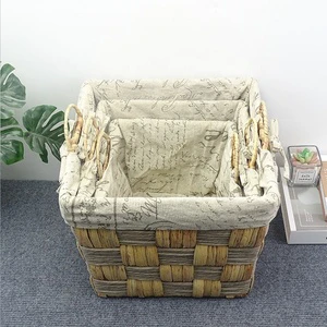 Square Rattan Wick Woven Storage Basket Set with Handle Home Decoration Wicker Box and Flower Baskets