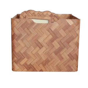 Hand Woven Natural Wood Rectangle Storage Box Glossy Finish Rustic Decorative Living Room Kitchen Bathroom Organization Custom