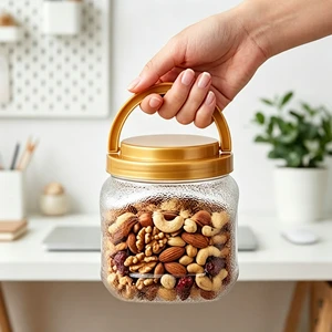 700ml Transparent PET Storage Container with Handle Lid Wide Mouth Plastic Jar for Kitchen Food Candy and Nut Storage
