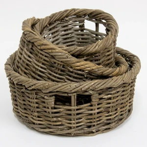 New Modern Minimalist Wholesale Set Of Three Natural Rattan Woven Storage Baskets Rustic Round Wicker Organizer Bins Cutout Rims