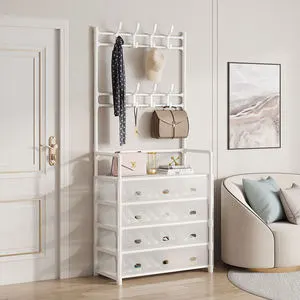 Cedar space 5-Tier Coat and Shoe Rack With Dustproof Cover Shoe Organizer With Hooks for Closet,Entryway,Living Room