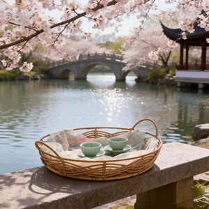 Multifunctional Food Tray Storage Basket Handwoven PE Metal Rattan Sustainable Washable Fruit Bread Kitchen Storage Cartons