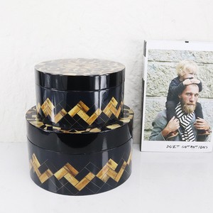 Large Round Wooden Colorful Jewelry Box Mosaic Geometric Pattern Lidded Trinket Storage Case for Bedroom Dresser Decor