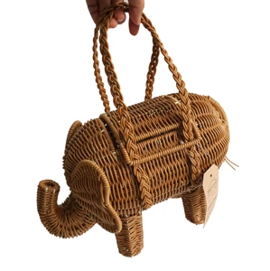 RLL Wholesale Handmade Polyrattan Resin Wicker Cute Handbag Elephant Tote Box Rattan Basket with Handles