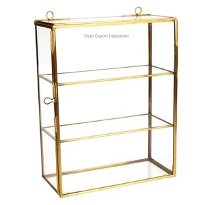 Stylish Three Tiers Folding Storage Shelf Home Decor Brass/Glass Wall Mounted Shelves for Living Room Display Rack