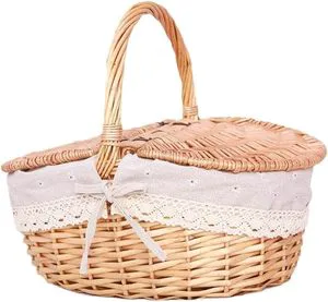 High Quality Handwoven Rattan Basket With Handle Lid & Liner Boho-Chic Hamper for Flowers Food Picnic & Multi-Purpose Storage
