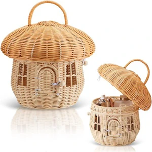 Handmade Eco-Friendly Vintage Rattan Wicker Multifunction Mushroom Storage Basket for Children's Toys