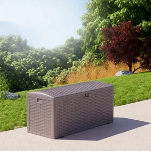 High Quality Portable Plastic Storage Box Waterproof Resin Rattan Look Outdoor Lockable Patio Use Stocking Cushions Toys Tools