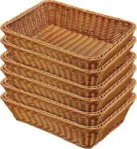 Woven Plastic Rattan Basket Wicker Fruit Vegetable Stacked Basket Synthetic Rattan Serving Tray for Home Kitchen Picnic Activity
