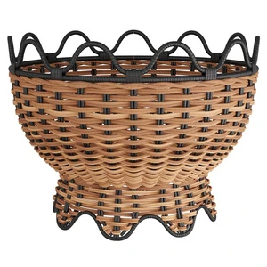 Vintage Two Tone Rattan Storage Basket Handwoven Wicker Organizer Basket Decorative Fruit Bread Basket Home Decor