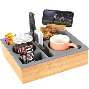 WDF Sofa Armrest Tray Organizer Couchbar Coaster Couch Caddy Snack Accessories Bamboo Couch Cup Holder With Slots