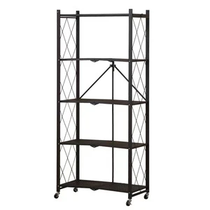 Multifunctional Kitchen Bathroom Collapsible Storage Holder Folding Shelf Steel Shelves Kitchen Metal Rack With Wheels