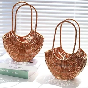 Half-moon Rattan Flower Basket Valentine's Day Mother's Day Gift Flower Shop Fresh Flowers Flower Arrangement For Girl