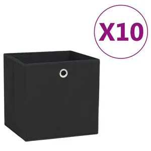 Set of 10 Black Non-Woven Fabric Decorative Storage Boxes 11.0 Inch Foldable