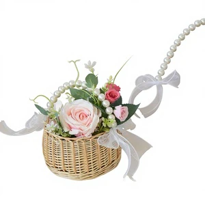 Pearl Princess Woven Rattan Flower Storage Basket Handmade Reusable Home Wedding Decor
