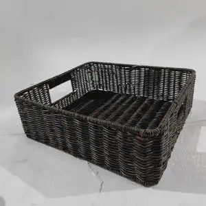 JY Basket Picnic Coil Woven Rattan Box Hamper Coiled Weave Rectangle Seagrass Willow Wicker Gift Storage Basket With Lids Handle