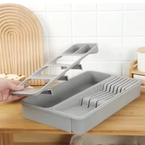 Hot Selling Rectangle Expandable Kitchen Cutlery Storage Organizer Tray BPA Free Plastic Multifunction Utensil Tool Organizer