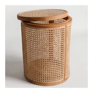 Wholesale Elegant Natural Rattan Wood Storage Basket With Lid Woven Rattan Cane Hamper Wicker Rattan Wood Basket for Home Decor