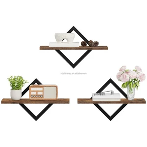 Industrial Floating Shelves Steel & Wood Wall Mounted Storage Shelves for Living Room Bedroom Kitchen Bathroom Rustic Brown