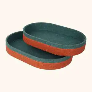 Woven Decorative Canvas And Leather Tray | Serving Tray | For Entryways And Hotels