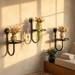 Wall Plant Holder Hanging Rack Art Deco Kitchen Bathroom Modern Steel Flower Pots Wall Mounted Durable Flexible Design Decor